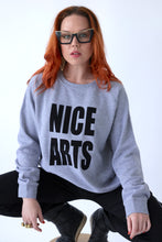 Load image into Gallery viewer, NICE ARTS women’s LARGE crewneck - Black felt on Grey Marle