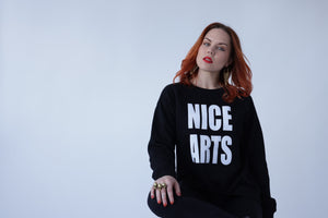 NICE ARTS unisex crewneck - White on Black MEDIUM