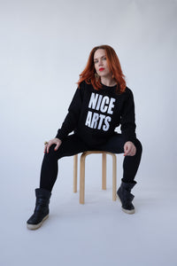 NICE ARTS unisex crewneck - White on Black MEDIUM