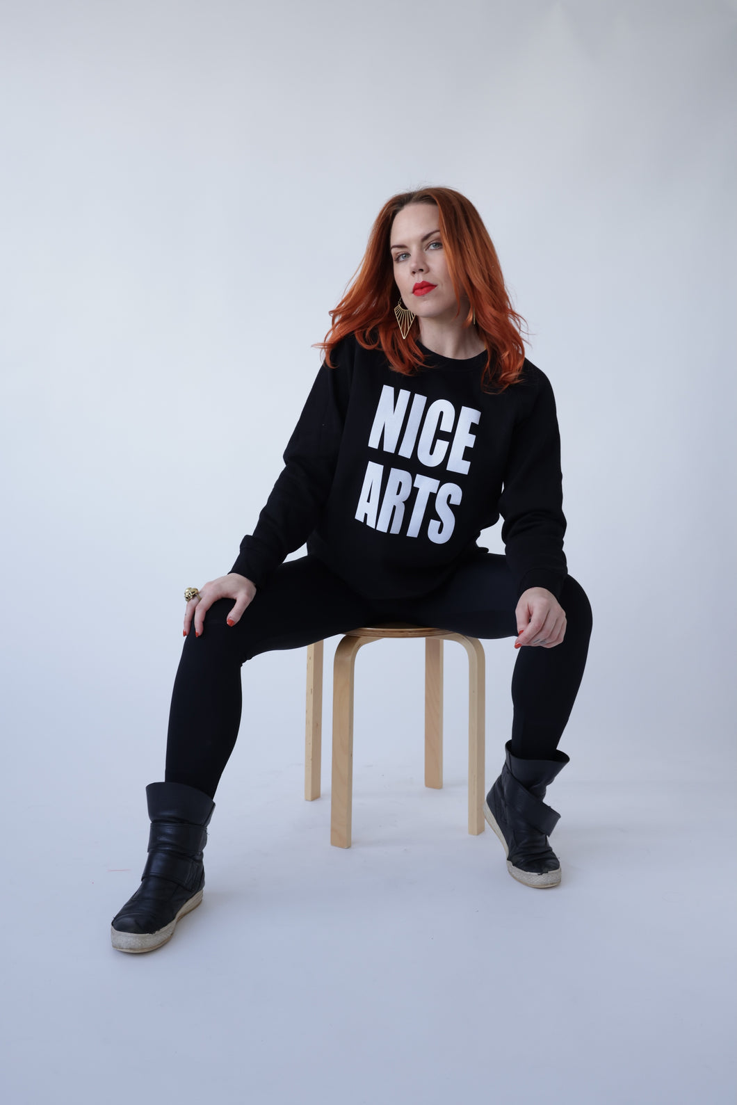 NICE ARTS unisex crewneck - White on Black MEDIUM