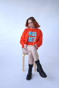 NICE ARTS unisex crewneck - Turquoise vinyl on Orange LARGE