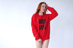 NICE ARTS unisex crewneck - Black vinyl on Red crewneck MEDIUM