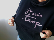 Load image into Gallery viewer, Women’s JE SUIS TROP hoodie Black with Pink Sparkle print - LARGE
