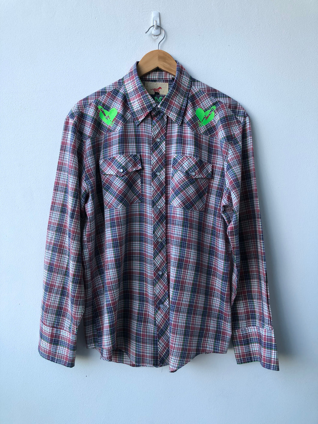 FM WESTERN - Vintage Youngbloods Westernwear Shirt w Neon Green embroidery